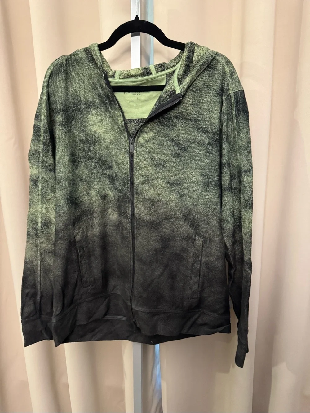 John Varvatos Olive Green Zip Hoodie with Mottled Fade